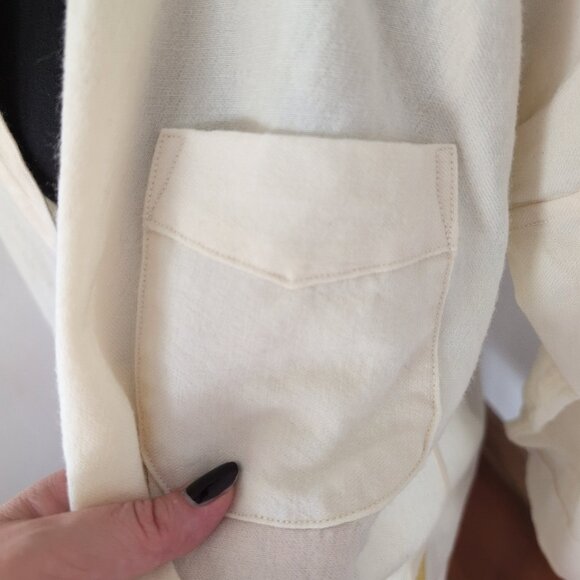 Rifle Paper Company Floral Trim Wool Blend Long-Line Button Up Tunic Off White - Picture 10 of 16